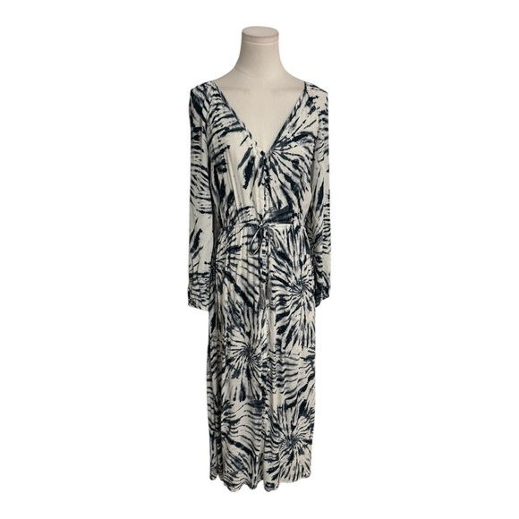 LOVESTITCH Tie-Dye Midi Maxi Dress‎ Size S Navy Blue White Long Sleeve Vacation - Picture 2 of 7